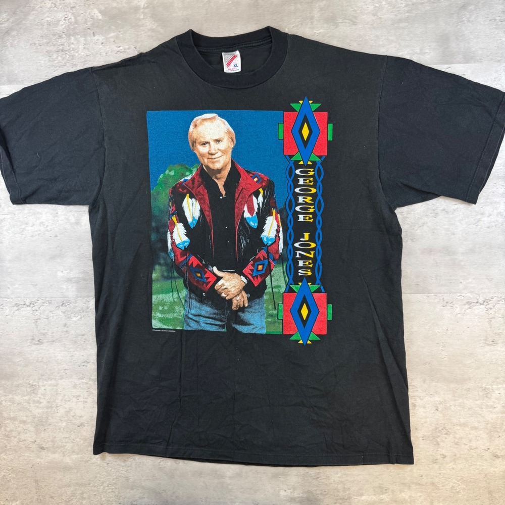 Vintage 1993 George Jones High-Tech Redneck Tour T-Shirt Jerzees XL Black USA